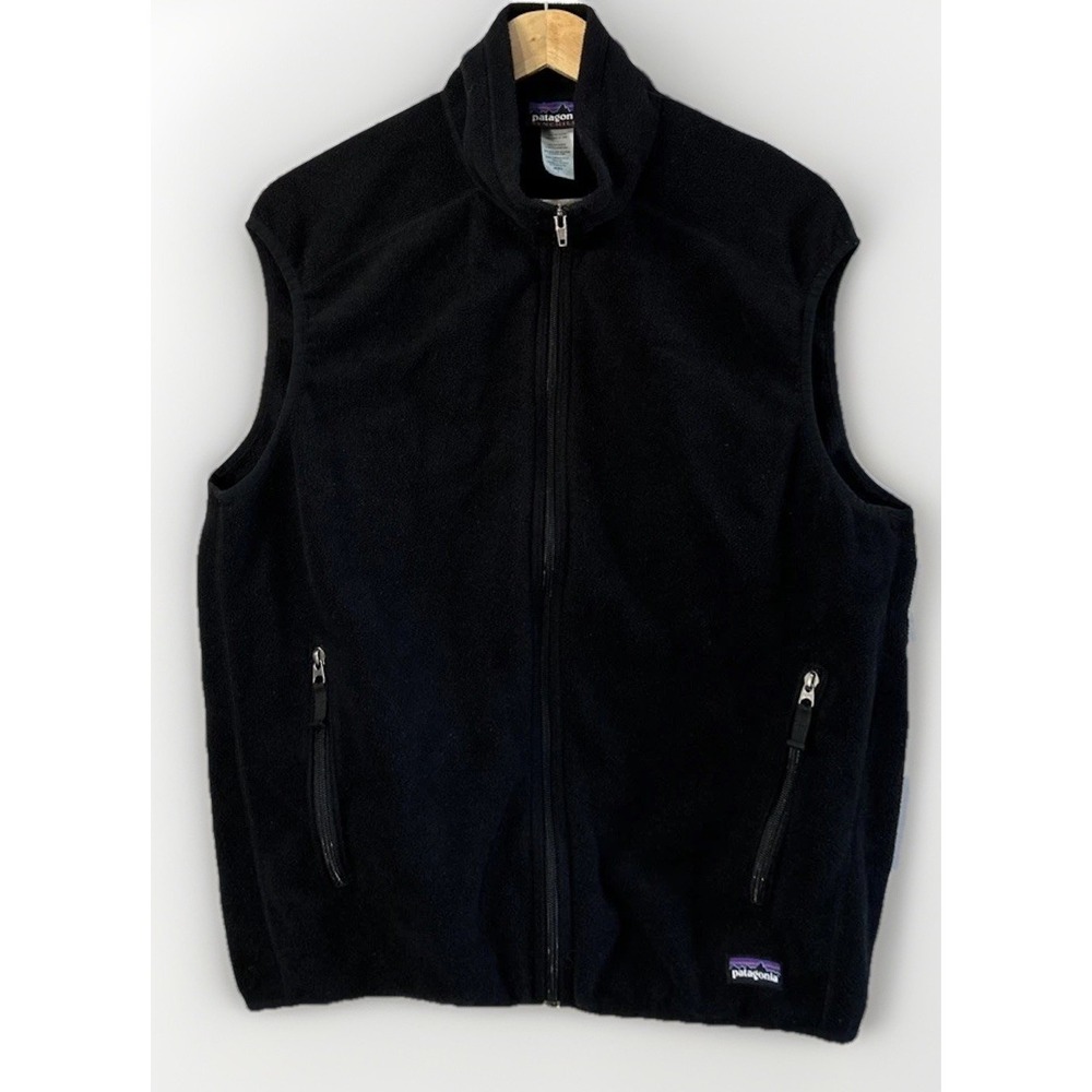 Patagonia Vest Mens Large Black Synchilla Full Zip Pockets Fleece Hiking 25184